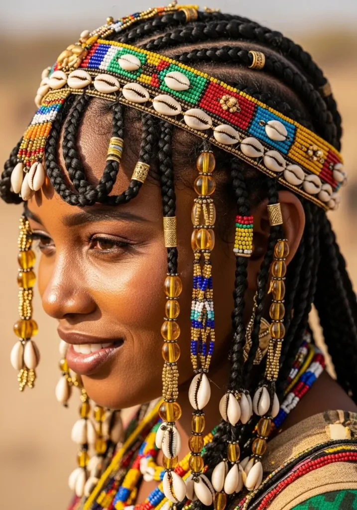Beaded Fulani Braids with Cultural Charm