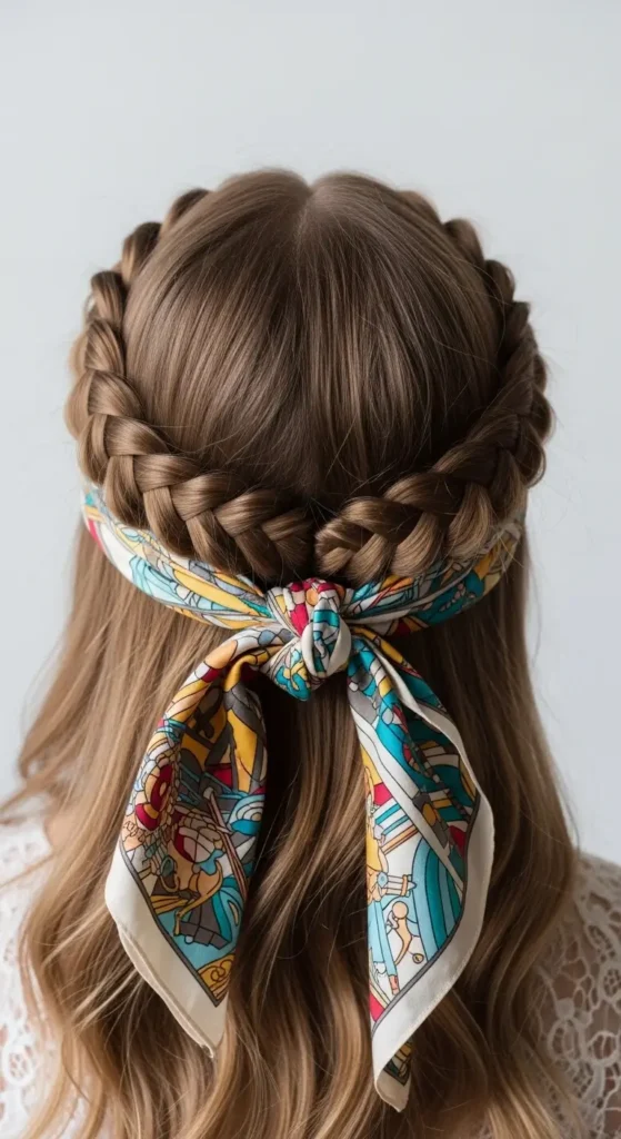 Braided Crown with Scarf Accent