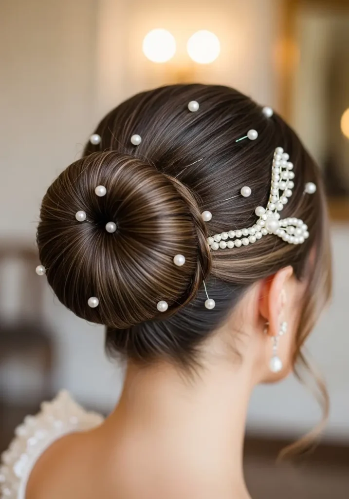 Elegant Bun with Pearl Accessories