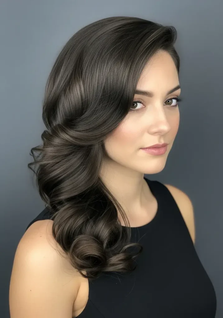 Elegant Side Swept Curls for Evening Glam