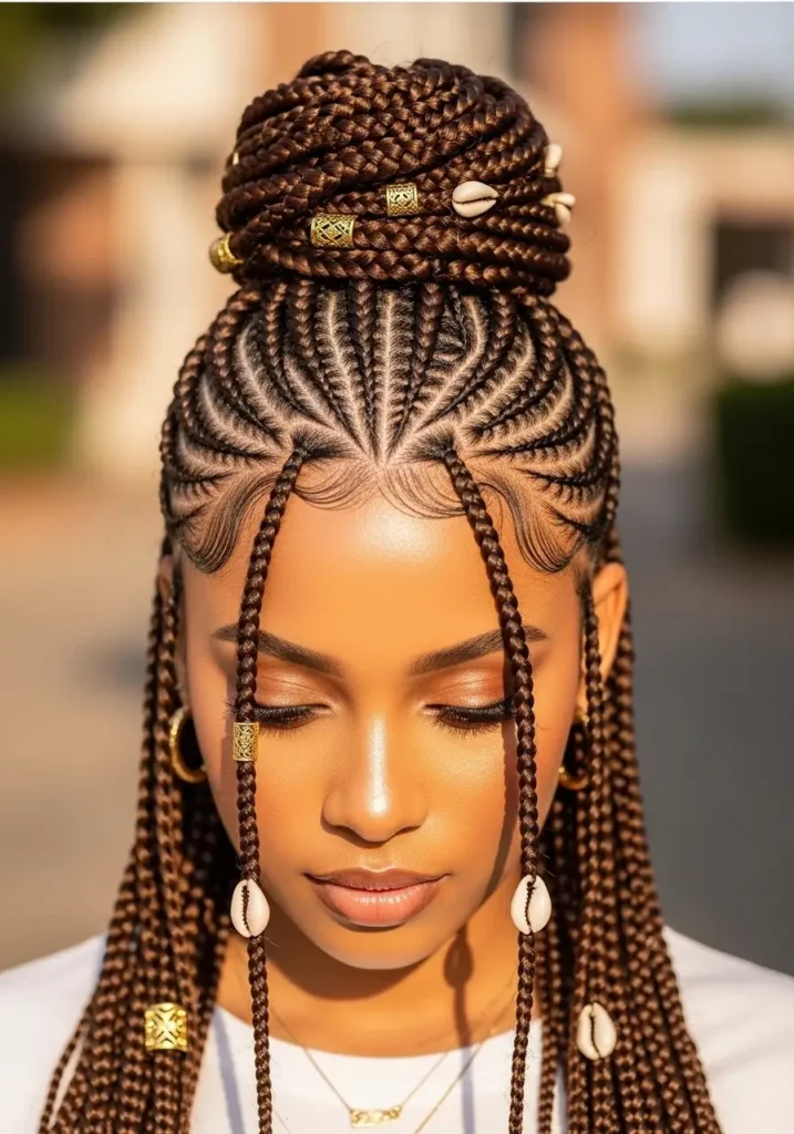 Fulani Braids with Braided Bun