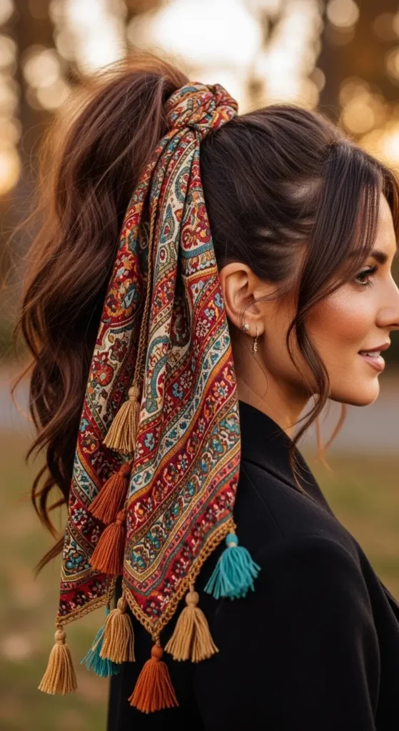 High Pony Wrapped with Scarf