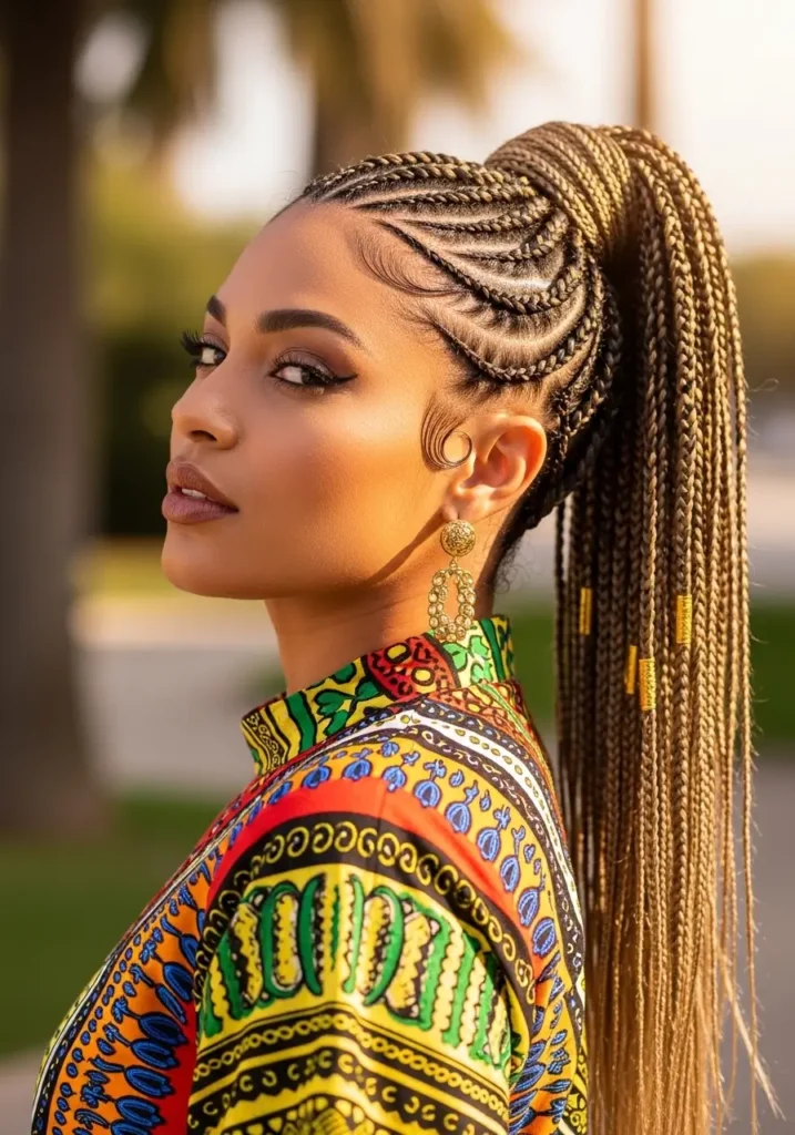 High Ponytail Fulani Braids for Bold Energy
