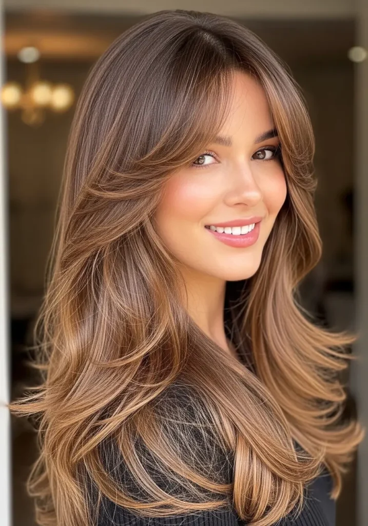 Long Hair with Soft Curtain Bangs