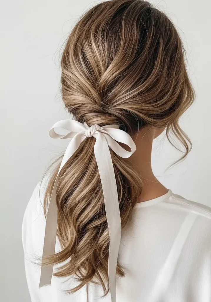 Loose Side Ponytail with Ribbon