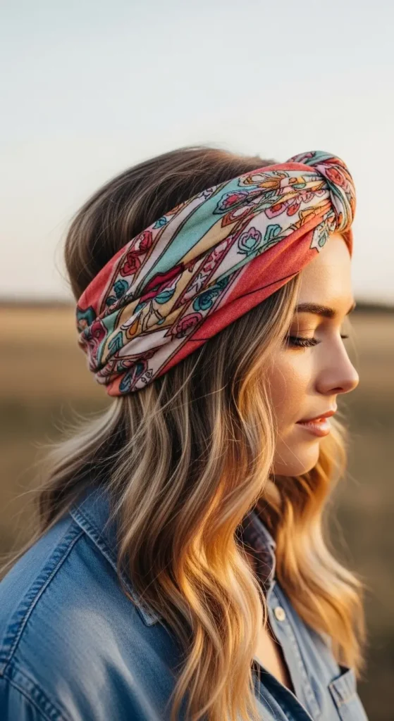 Loose Waves with Crown Scarf