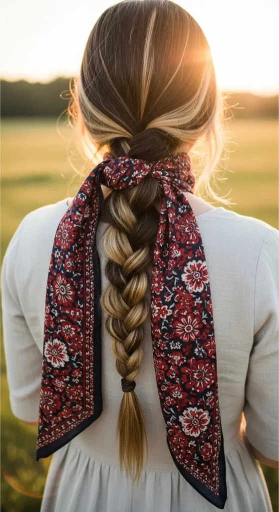 Low Braid with Long Scarf Tie