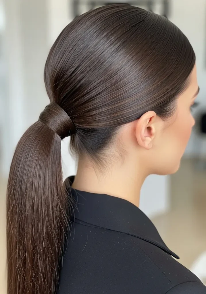Polished Low Ponytail with Smooth Finish