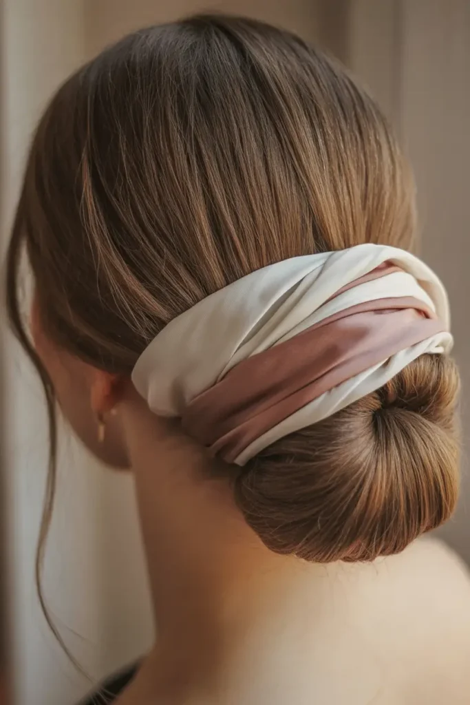 Scarf-Wrapped Low Bun
