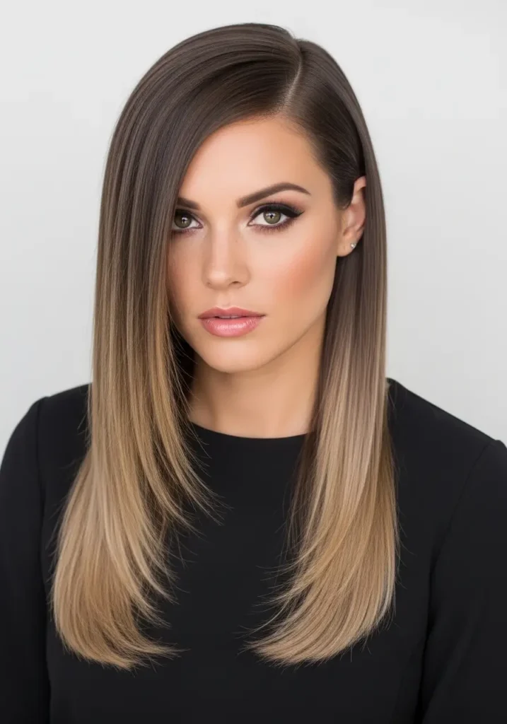 Sleek Straight Hair with Deep Side Part