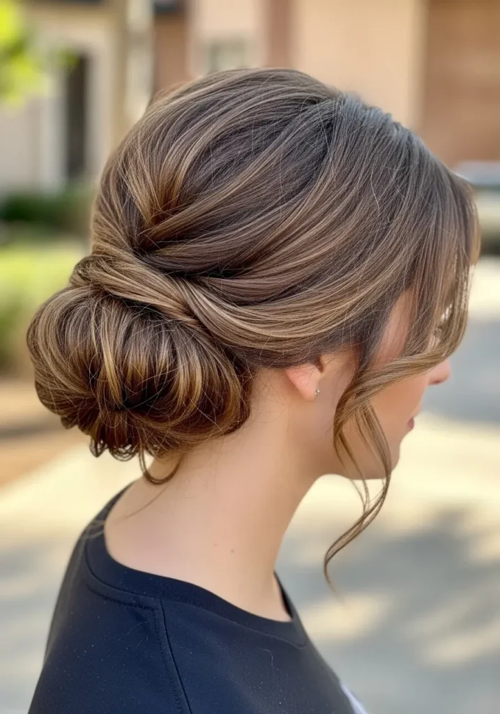 Textured Low Bun with Face-Framing Pieces
