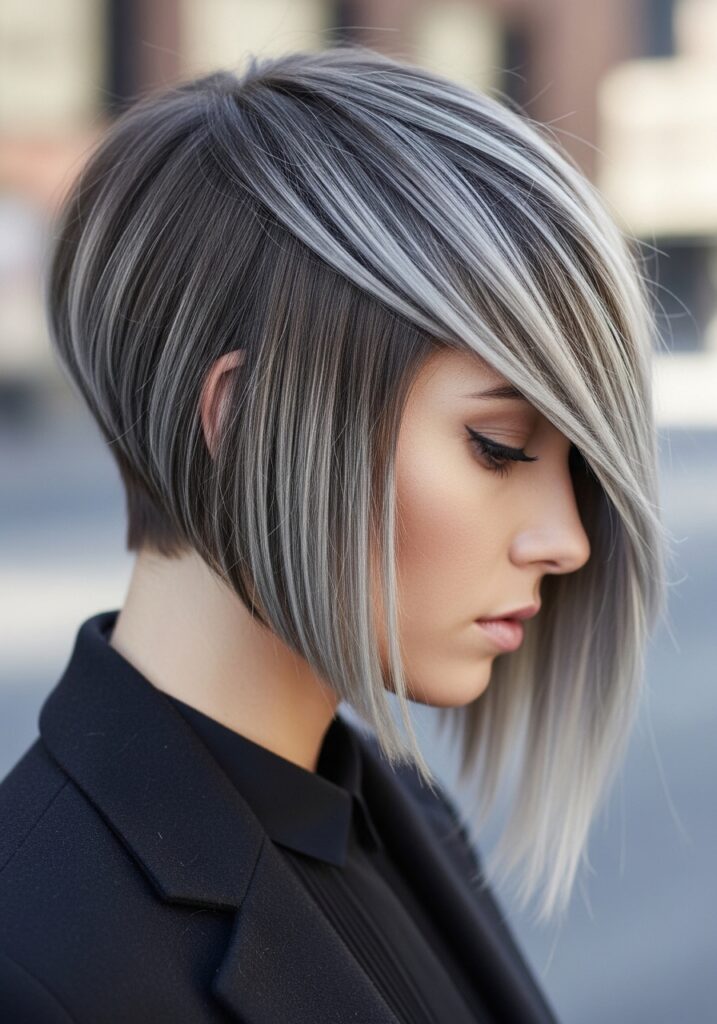 Angled Grey Bob With Modern Edge