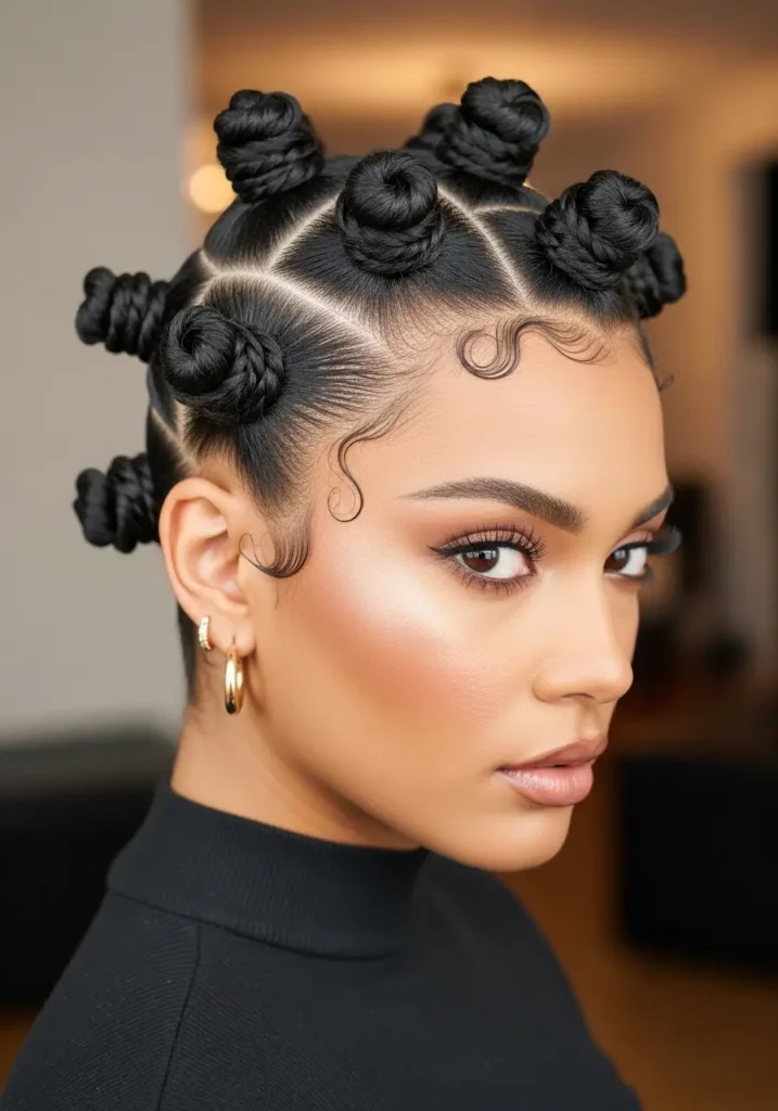 Bantu Knot Style with Bold Shape