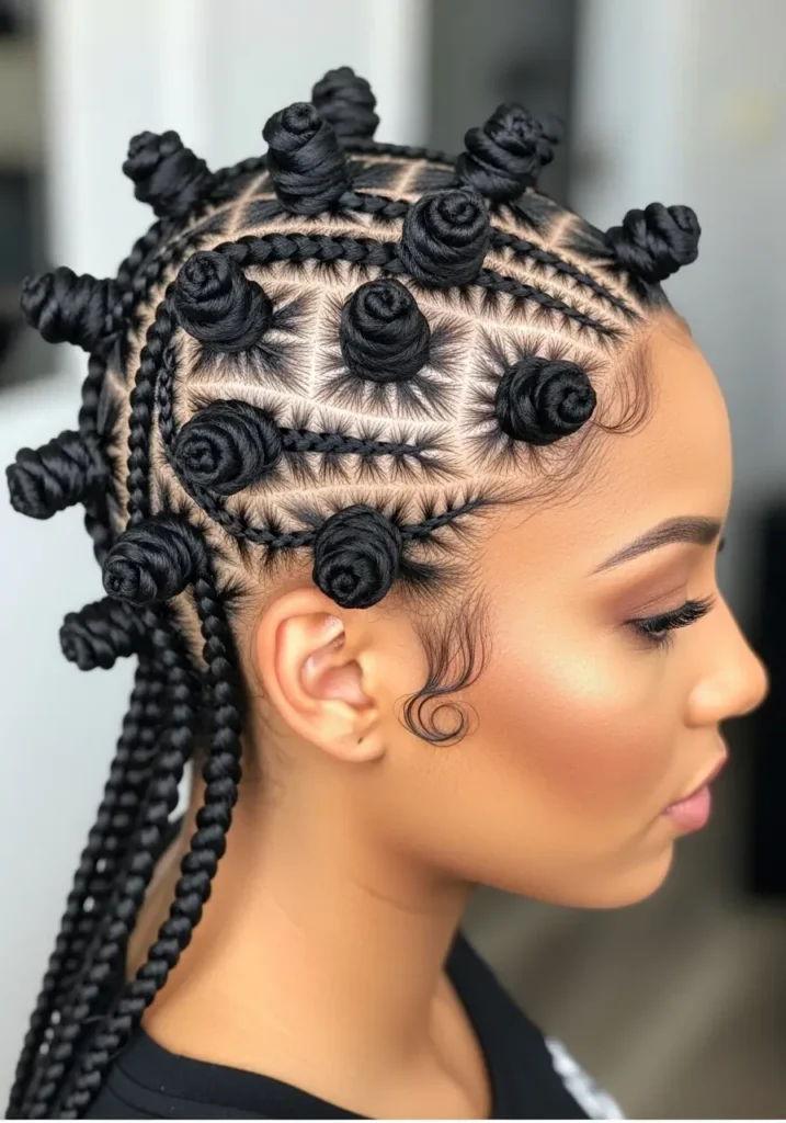 Bantu Knots with Cornrow Base