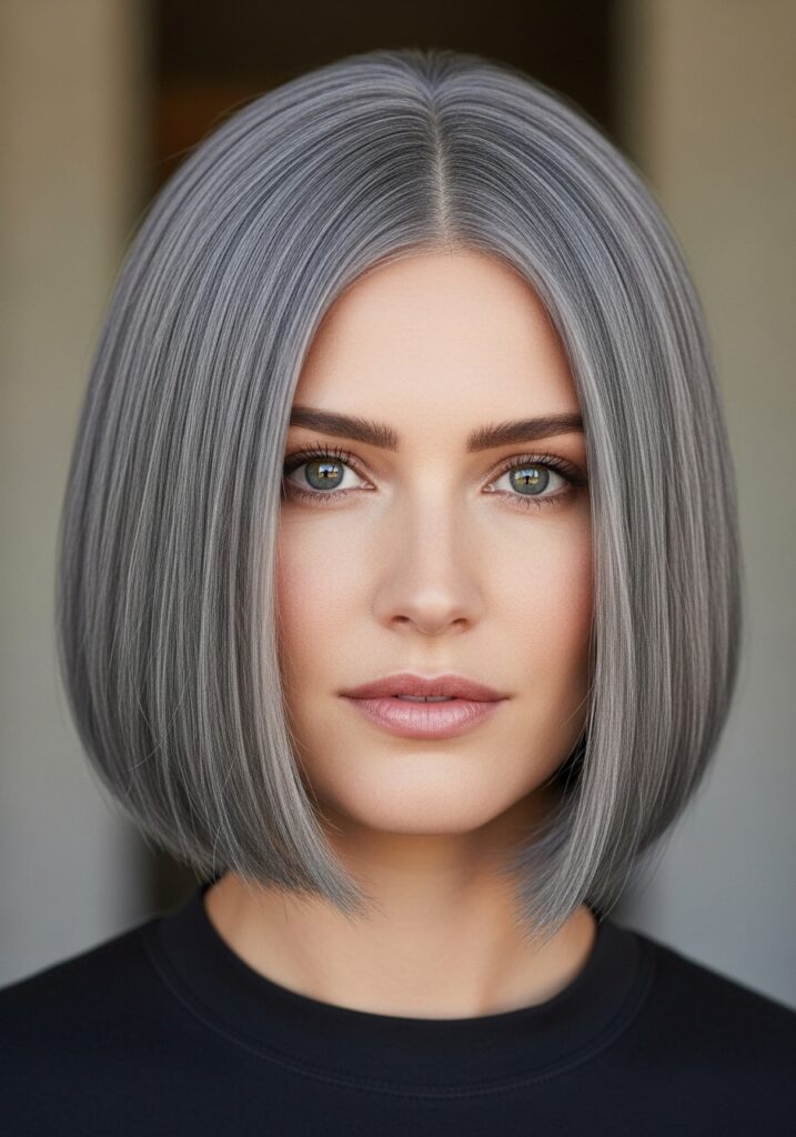 Blunt Grey Bob With Soft Shine