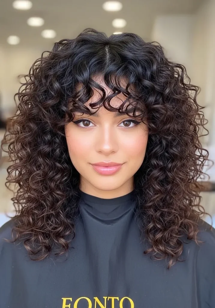 Bold Curly Curtain Bangs