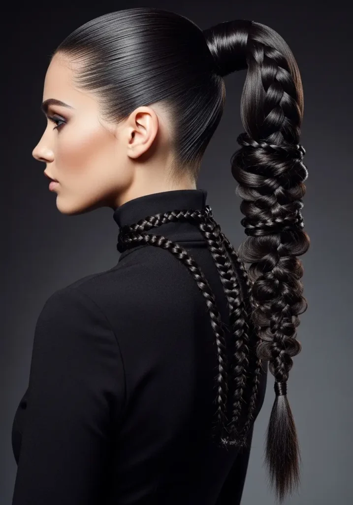 Braided Ponytail with Sleek Drama