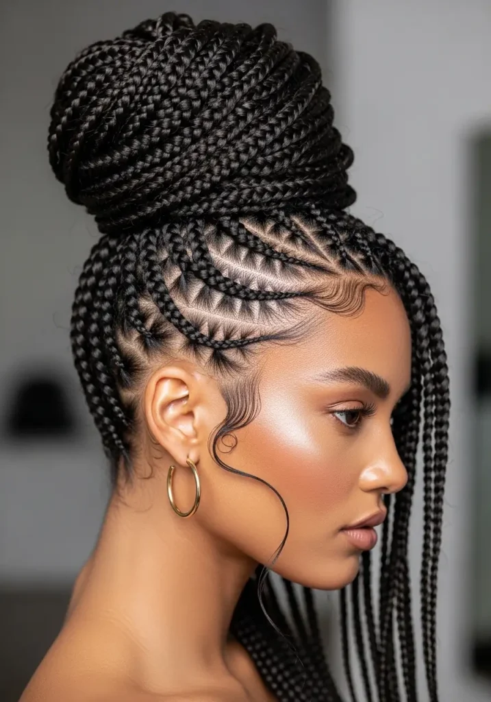 Bun Style Box Braids