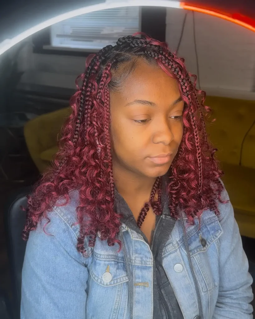 Burgundy Knotless Braids
