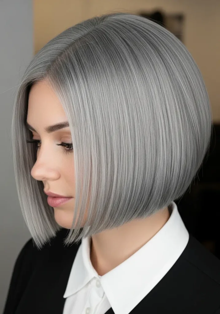 Classic Blunt Gray Bob with Shine