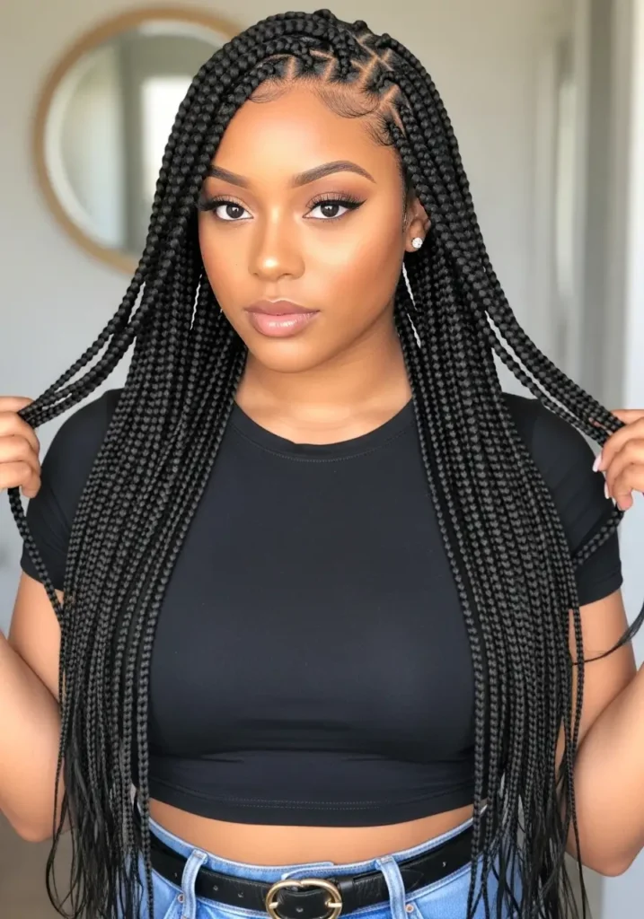 Classic Box Braids with Waist-Length Elegance