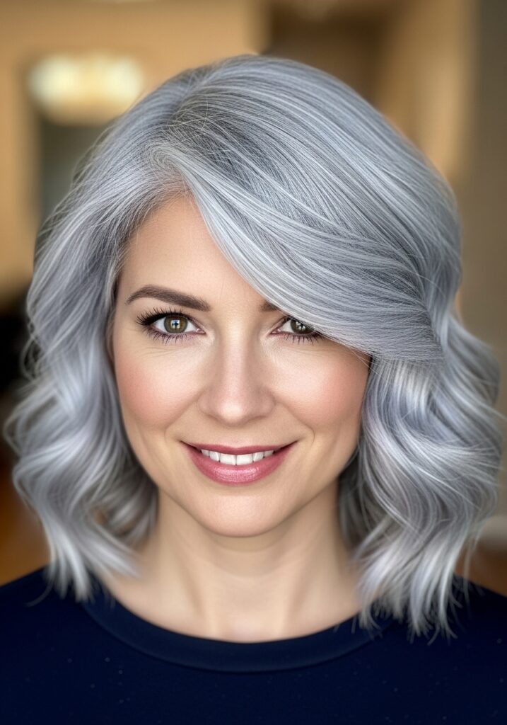 Classic Grey Bob With Soft Curls