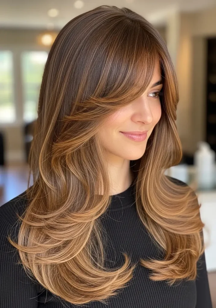 Classic Long Layers with Side Swept Bangs