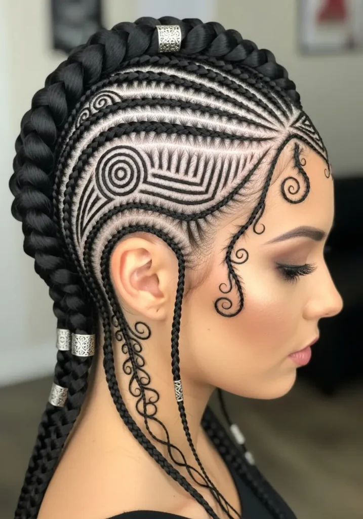 Cornrow Tribal Braids with Side Designs