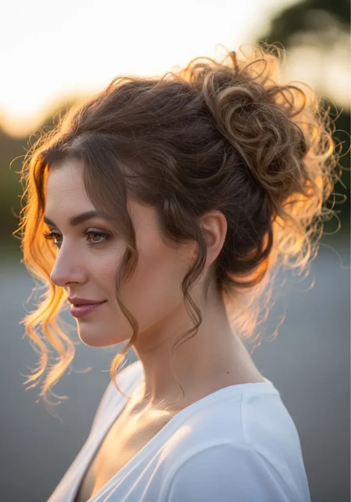 Curly Low Bun with Loose Strands
