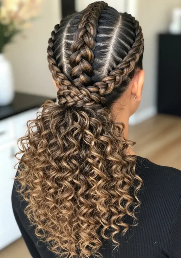 Curly Ponytail with Braided Base