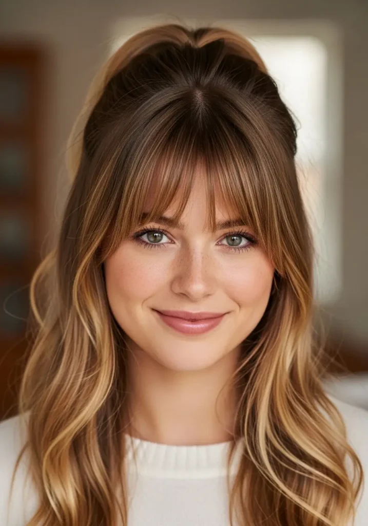 Curtain Bangs with Half Up Hairstyle