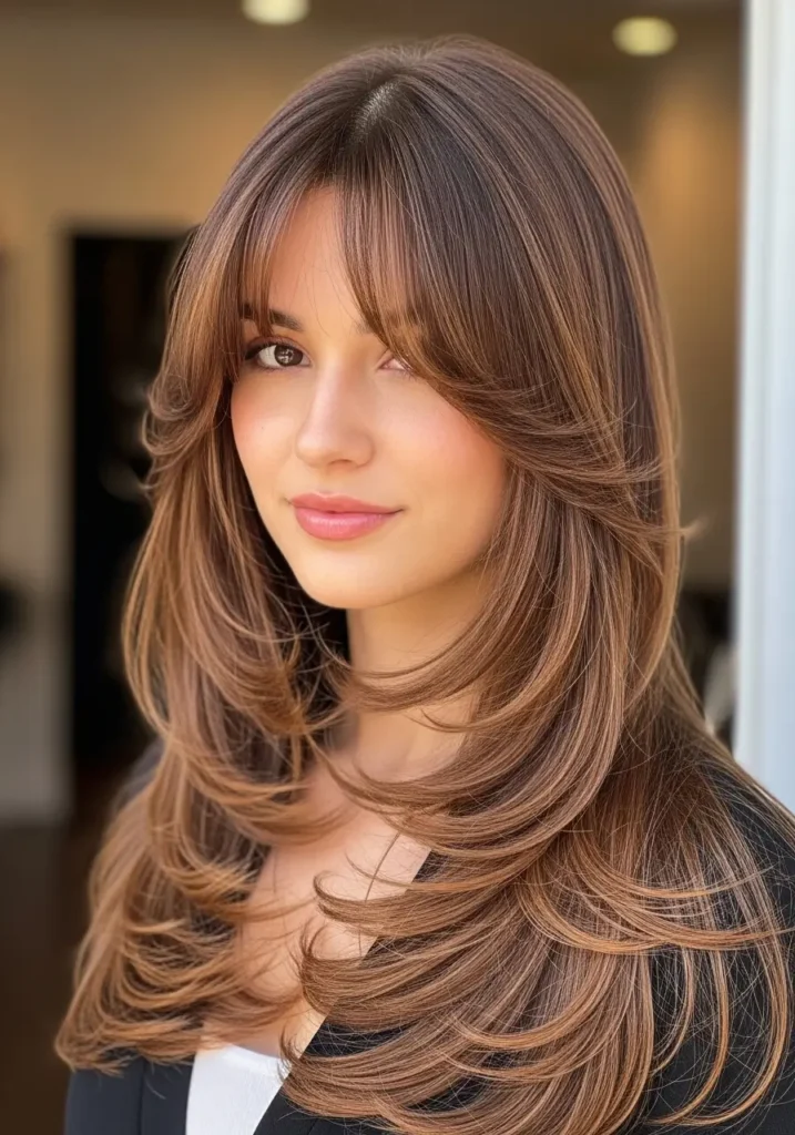 Curtain Bangs with Long Straight Layers