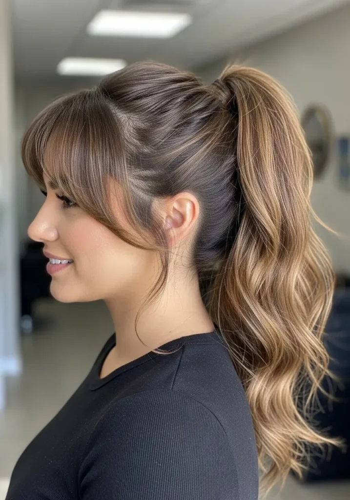 Curtain Bangs with Ponytail Styling
