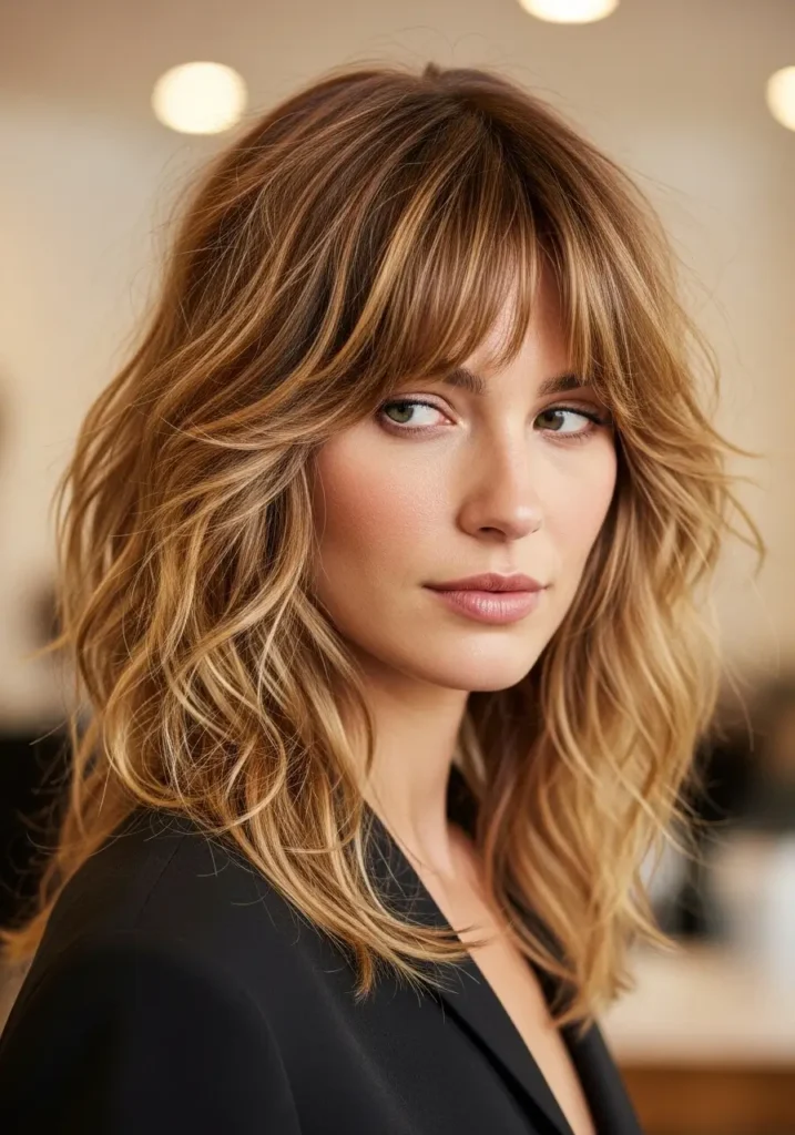 Curtain Bangs with Shag-Inspired Layers