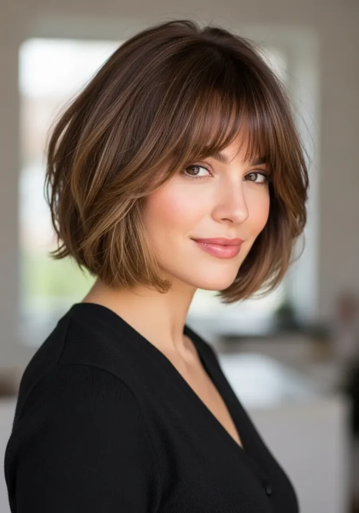 Curtain Bangs with Short Bob Cut
