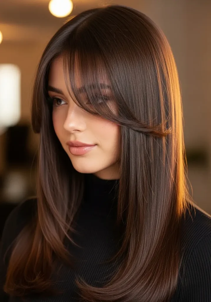Curtain Bangs with Sleek Straight Hair