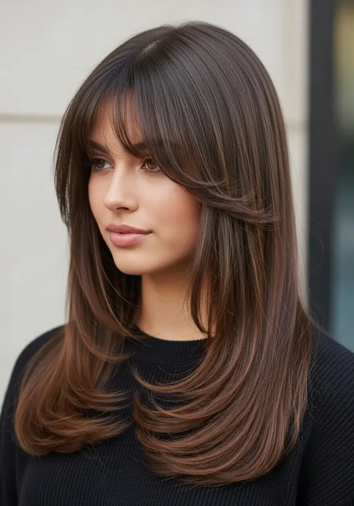 Curtain Bangs with Sleek Straight Hair