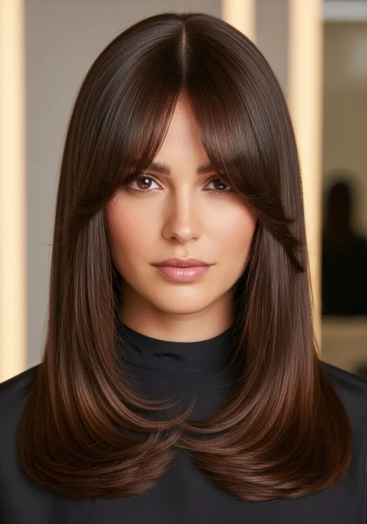 Curtain Bangs with Sleek Straight Hair