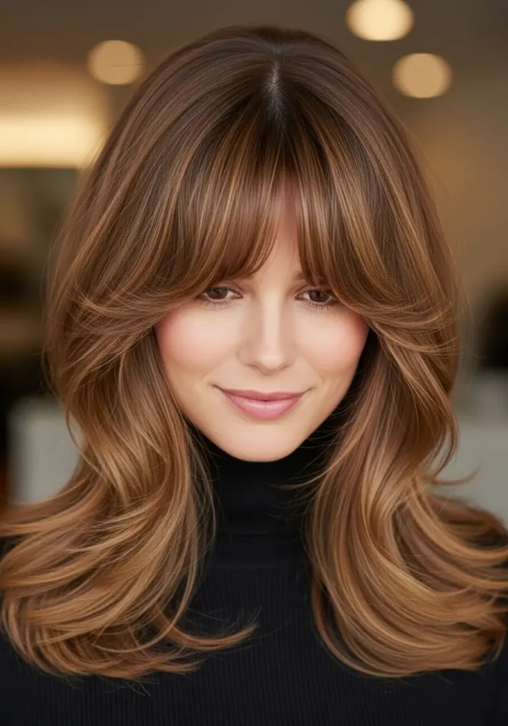 Curtain Bangs with Voluminous Blowout