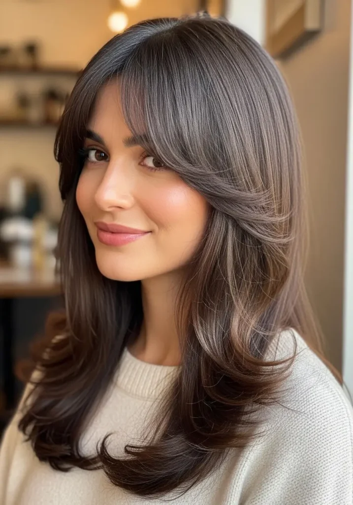 Curved Curtain Bangs with Soft Flow