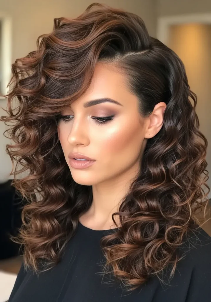 Defined Curls with Side Part Elegance
