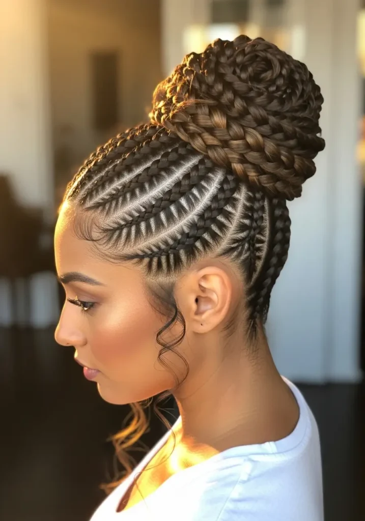 Feed In Braids Bun Style