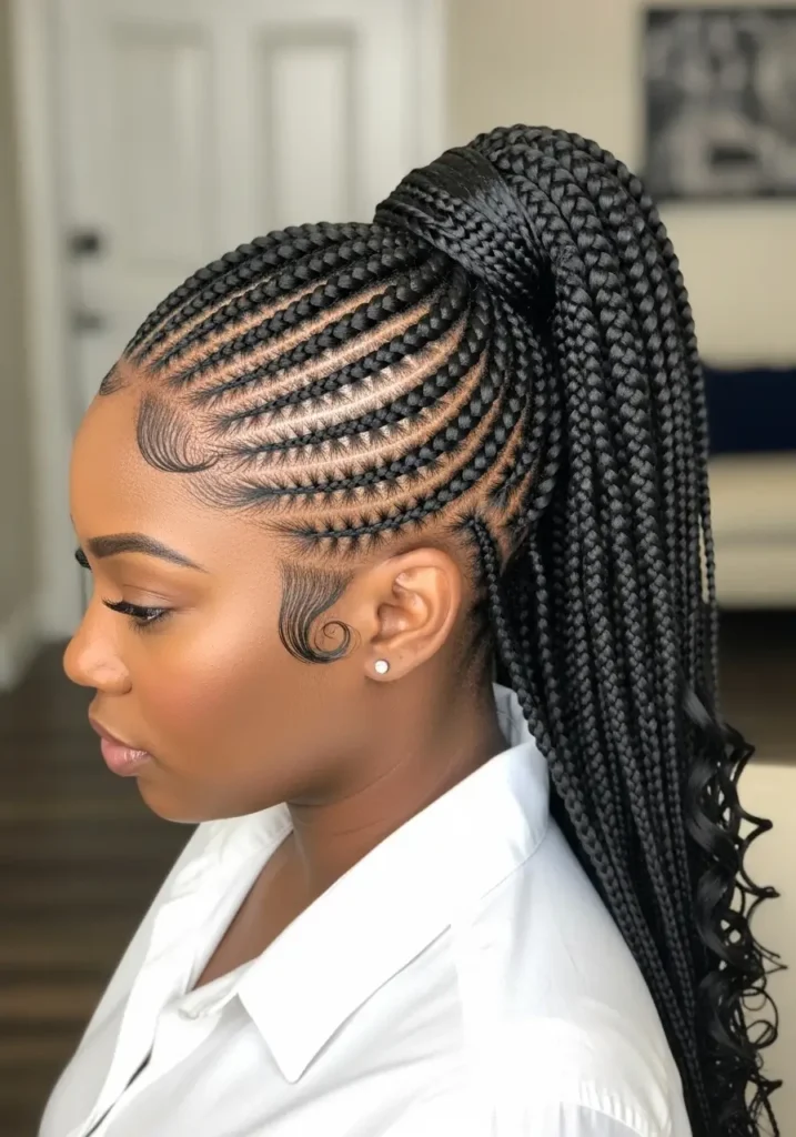 Feed In Braids into High Ponytail