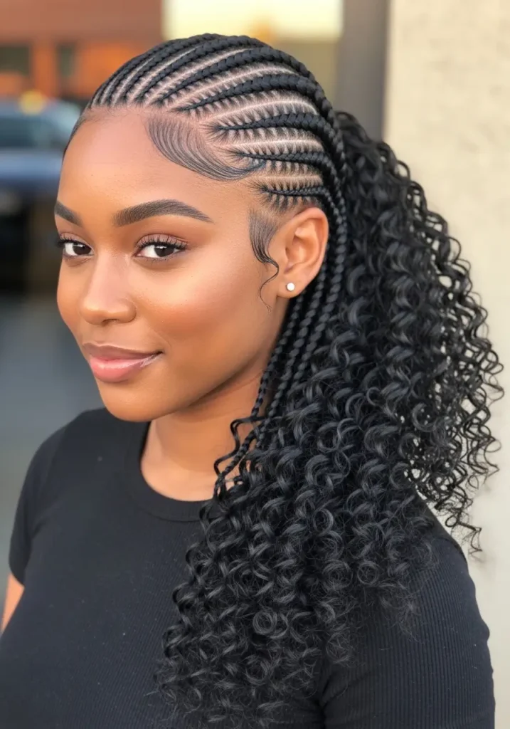 Feed In Braids with Curly Ends