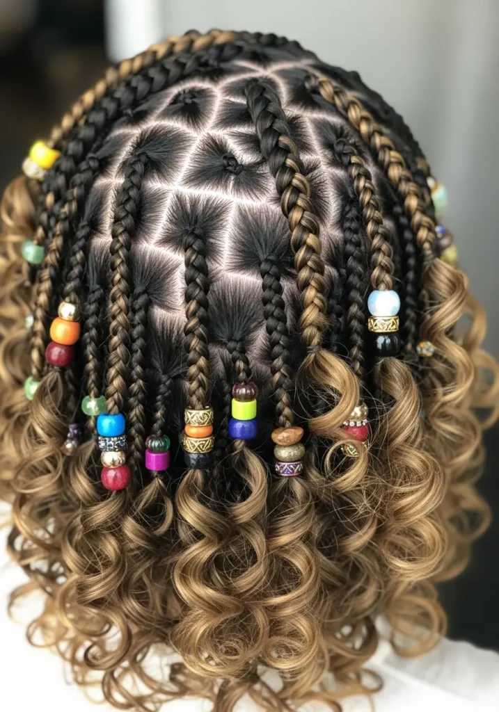French Curl Braids with Beads