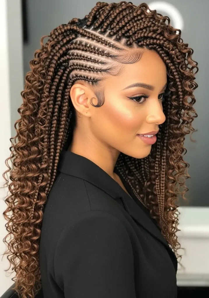French Curl Braids with Deep Side Sweep