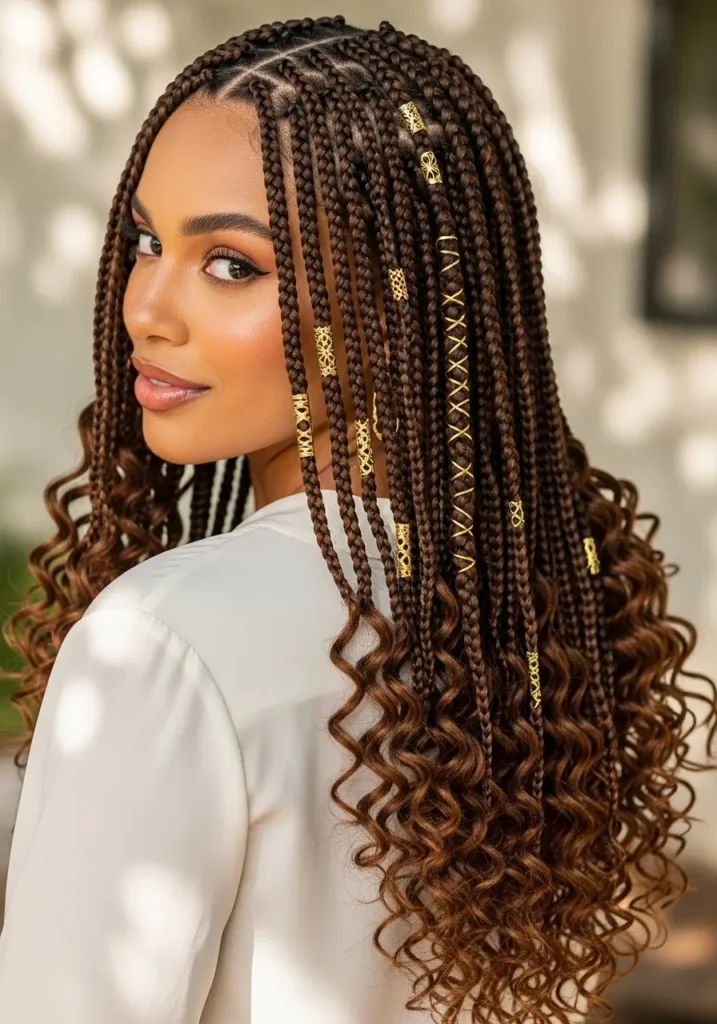 French Curl Braids with Gold Hair Cuffs