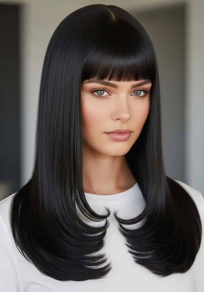Glossy Long Hair with Micro Bangs