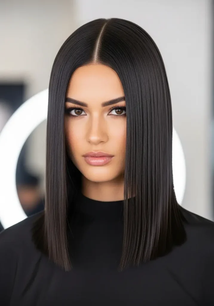 Glossy Middle Part Style