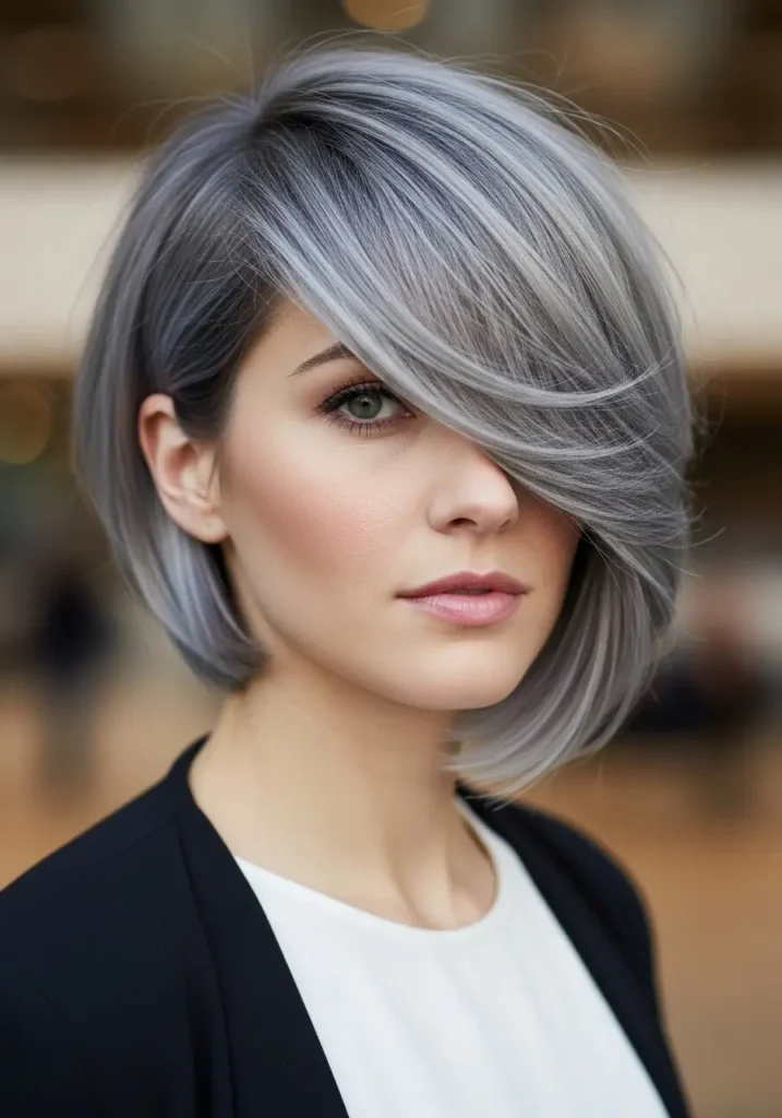 Gray Bob with Deep Side Sweep
